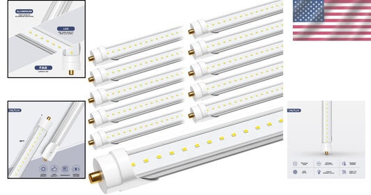 Efficient 8ft LED T8 Bulbs, 40W 4800LM, 6000K Clear Cover - Indoor Use 10 Pack