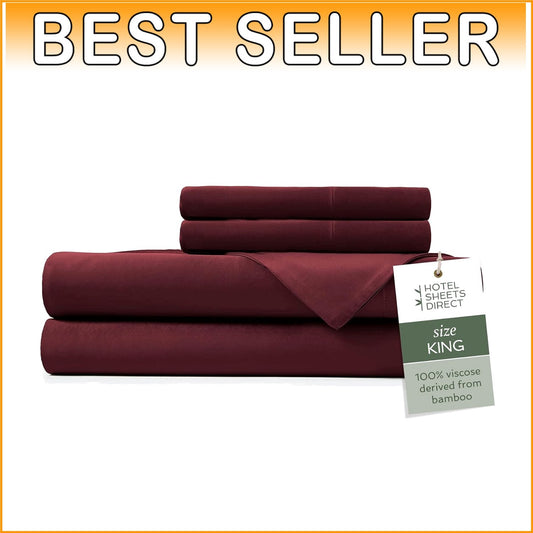 4PC Cooling & Wrinkle Resistant King Size Bamboo Bedding Set - Burgundy Elegance
