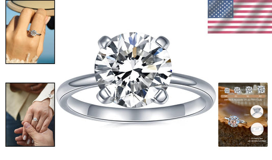 1CT D Color Moissanite Solitaire Ring - Elegant 18K White Gold Plated Design