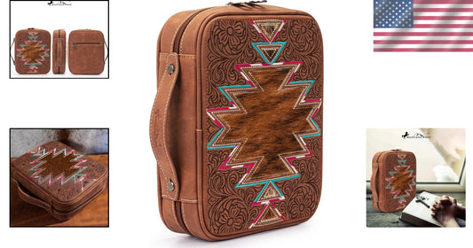 Aztec Pattern Vegan Leather Bible Cover with Embroidery - Protective and Stylish