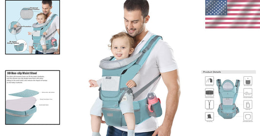 6-in-1 Ergonomic Baby Carrier with Hip Seat - Perfect for Newborns to Toddlers
