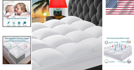 Breathable Full Mattress Cover with 5D Snow Down Fill - Pain Relief & Comfort