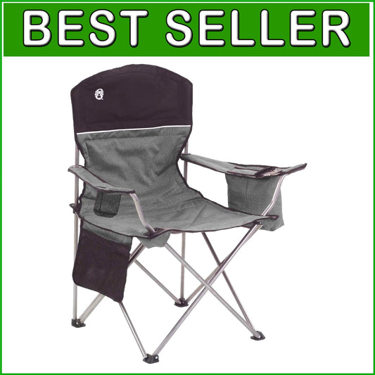 Spacious Outdoor Quad Chair with Cushioned Back & Integrated Cooler - Grey/Black