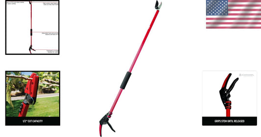 Classic Red Extendable Pruning Tool: Durable Bypass Blade with Cut 'n Hold