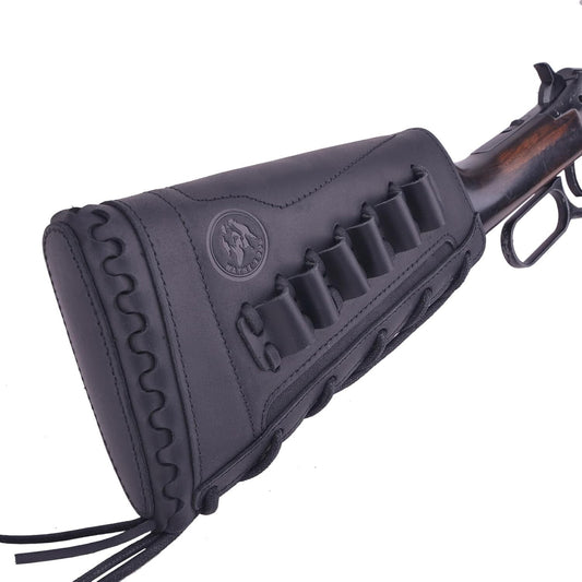 Buffalo Hide Leather Rifle Buttstock Cover - Drawstring Closure & Storage Pocket