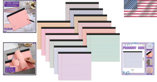 Cleverly Designed 12 Pack of Pastel 11" x 9.5" Lined Writing Pads for All Needs