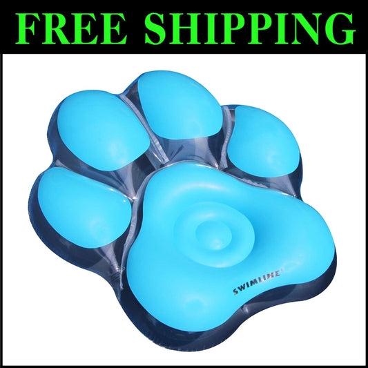 Blue Pawprint Inflatable Pool Float for Kids & Adults - 2-3 Person Capacity