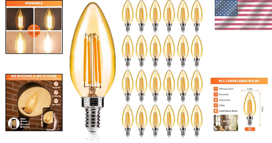 Energy-Saving 4W E12 LED Candelabra Bulbs - 40W Equivalent, 24 Soft White Lights
