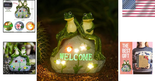 Charming Solar-Powered Frog Statue with Ambiance LED Lighting - Garden Gift