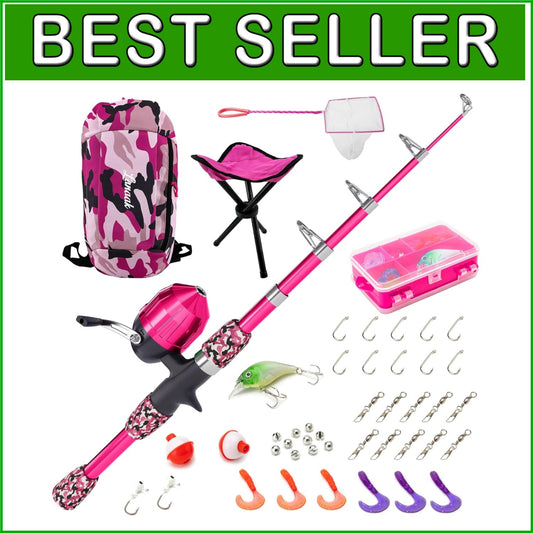 Beginner's Camo Pink Fishing Rod Kit - 65 Inch Telescopic Gear for Kids