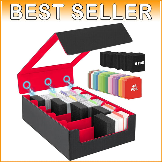 Elegant 3900+ Card Storage Box with 48 Dividers, Magnetic Closure & Foam Support