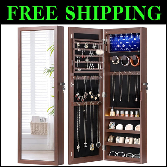 Stylish Brown LED Jewelry Organizer with Velvet Pockets - Perfect Christmas Gift