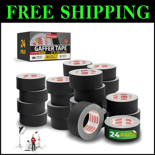 24-Pack Black Gaffers Tape 2 Inch x 30 Yards - Residue-Free Heavy-Duty Solution