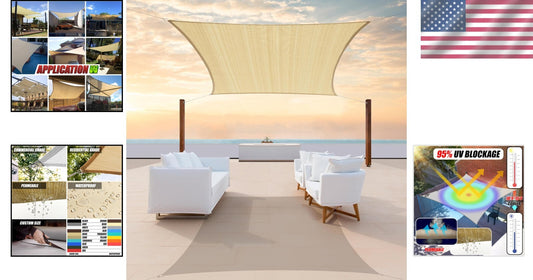 8' x 16' Heavy Duty Sun Shade Sail in Beige - Ultimate UV Protection for Patios