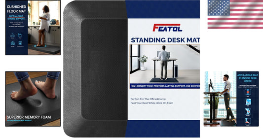 12-Hour Comfortable Standing Desk Mat – 0.9” Thick Ergonomic Solution in Black