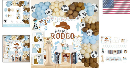 Vibrant Cowboy 1st Birthday Party Decor - High Chair Banner and Balloon Garland