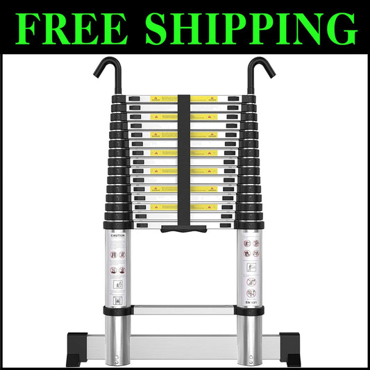 Premium Aluminum Telescoping Extension Ladder - 20FT, 330lbs Capacity, EN131