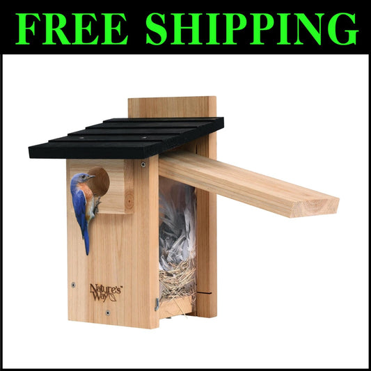 Elegant Cedar Bluebird House with Crack-Resistant Window and Fledgling Support
