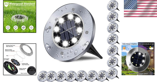 Stylish Waterproof Solar Garden Lights - 8 LEDs for Pathway & Deck (6 Pack)