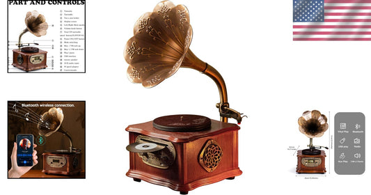 Classic Gramophone with Dual-Speed Turntable & Bluetooth - Elegant Home Decor