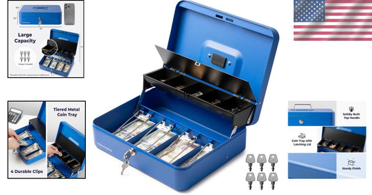 5-Compartment Cash Box with Heavy-Duty Lock - Ideal for Small Business Use