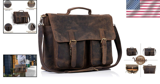 Spacious Buffalo Leather Laptop Messenger Bag - Ideal for Students & Pros