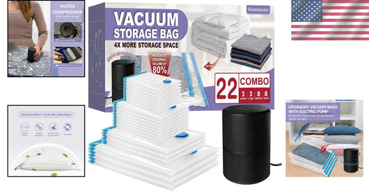 Durable 22 Vacuum Storage Bags with Powerful Electric Pump - Ideal for Moving