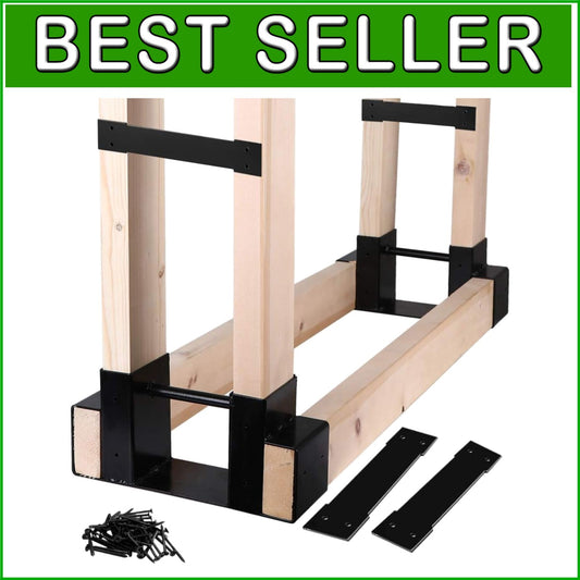Freestanding Adjustable Firewood Holder with Drain Holes - Black Steel Bracket