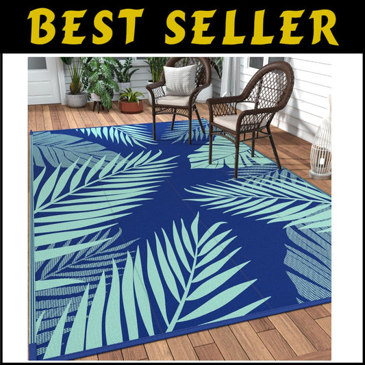 Large Waterproof Area Rug 10' x 14' - Stylish Reversible Pattern for Outdoors
