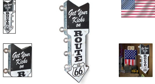 Battery-Powered Route 66 Marquee Sign with Vintage LED Bulbs – 26” x 3”