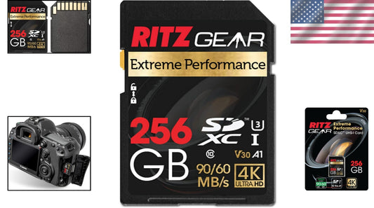 High-Speed 256GB SD Card for 4K Videos, Waterproof & Shockproof Protection