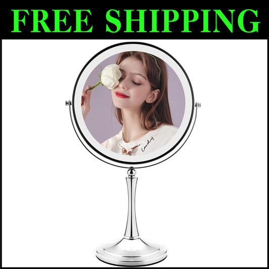 10" LED Lighted Makeup Mirror with 1X/10X Dual Magnification - Silver Elegance