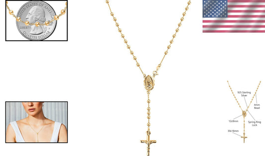 925 Sterling Silver & 18K Gold Plated Rosary Pendant Necklace - Italian Elegance