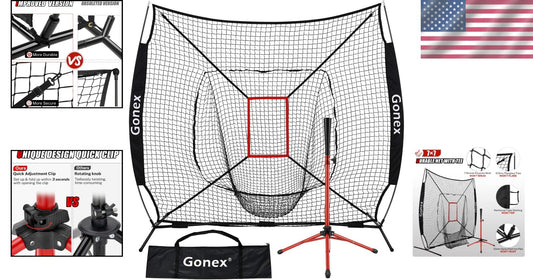 Durable 7' x 7' Softball Practice Net with High-Strength Frame & Carrying Bag