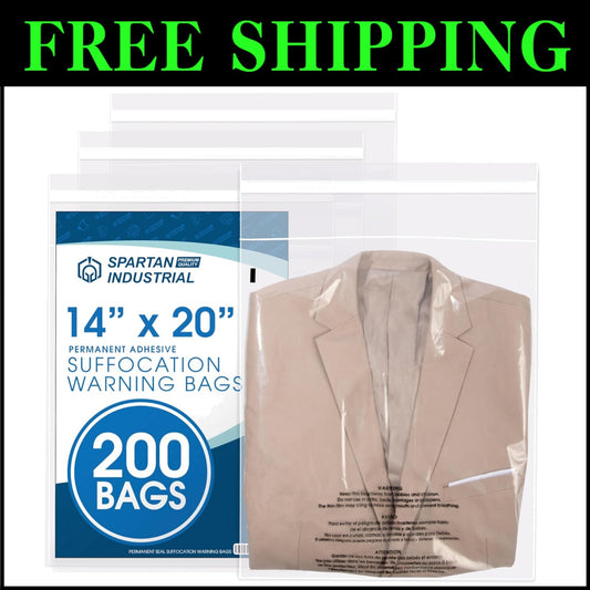 Protective 14 X 20 Clear Mailing Bags - 200 Count with Suffocation Warning