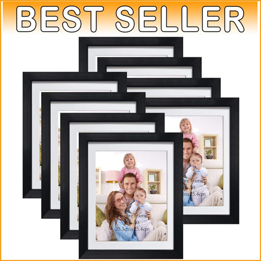 Durable Black 8x10 Picture Frames | Set of 8 with Mat for Wall/Table Display