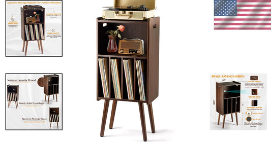 Mid-Century Modern 3-Tier Turntable Stand & Vinyl Storage for 160 Records