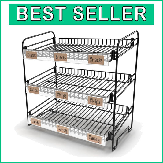 Versatile Black Metal Snack Rack with Clips - Perfect for Concession Stands