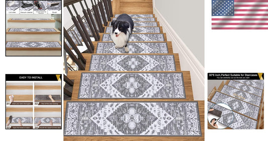 15-Pack Non-Slip Self-Adhesive Stair Treads - Safe Chenille Carpets for Kids