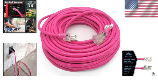 Durable 100 ft Pink 14 Gauge Extension Cord - Perfect for Appliances & Tools