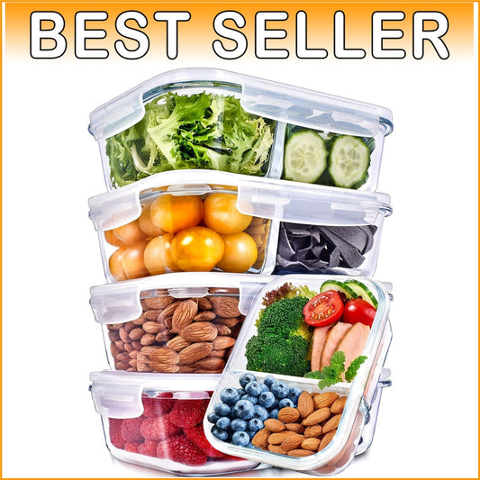 Durable Multi-Compartment Glass Meal Prep Containers - 36 Oz, Leak-Proof Design