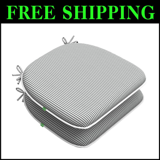 Stylish Grey Strip Seat Cushions for Indoor/Outdoor Chairs - Set of 2 Easy Care
