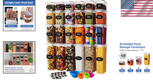 Eco-Friendly 24-Piece BPA-Free Storage Containers with Labels & Measuring Spoon
