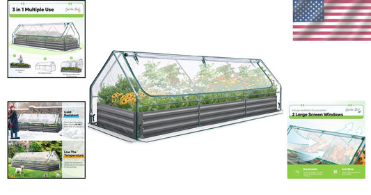 Durable 8x4 ft Galvanized Raised Garden Bed with Protective Cover and Screens