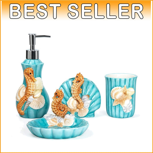 Durable and Elegant Ceramic 4-Piece Bathroom Accessories Set - Nautical Theme