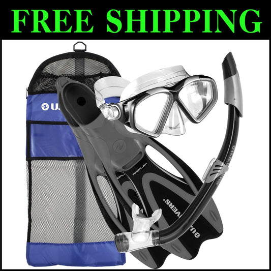 Premium Cozumel Snorkeling Mask, Seabreeze II Snorkel & Comfortable Fins
