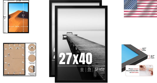 Elegant 27x40 Black Photo Frame Set - Lightweight with Matte Finish (2 Pack)