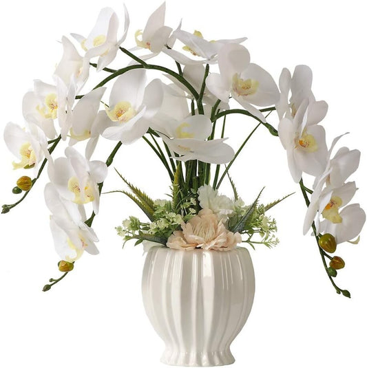 Lifelike Faux Orchid in White Pot - Ideal for Indoor Decoration and Centerpieces