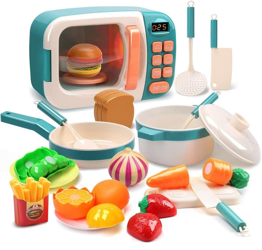 Educational Kids Pretend Kitchen Set with Microwave & Realistic Cooking Fun