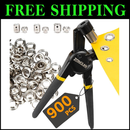 Professional Grommet Tool Kit - 900 Sets of Rust-Free Eyelets for DIY Projects